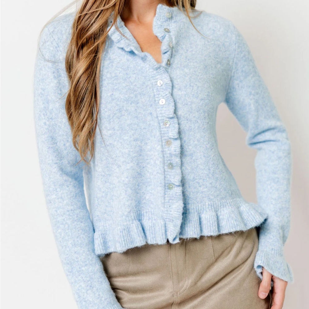 Elegant Brown Ruffle Cardigan - Picture 4 of 6